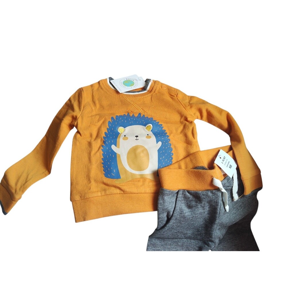 NWT Earth by Art & Eden 2Pc Set NB Sunflower Hedgehog Mustard Orange Organic Set